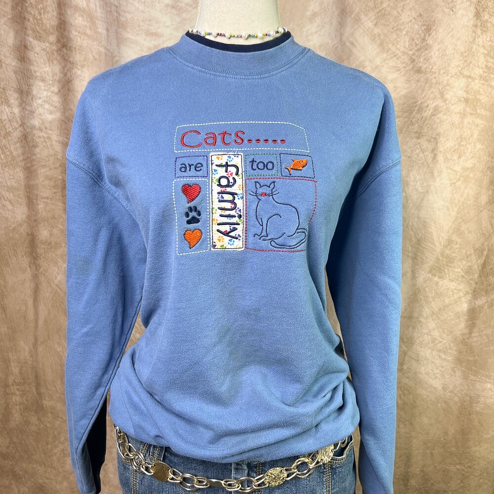 Vintage Cat Sweater Embroidered Cats Are Family Sweater Crewneck Long Sleeve 90s